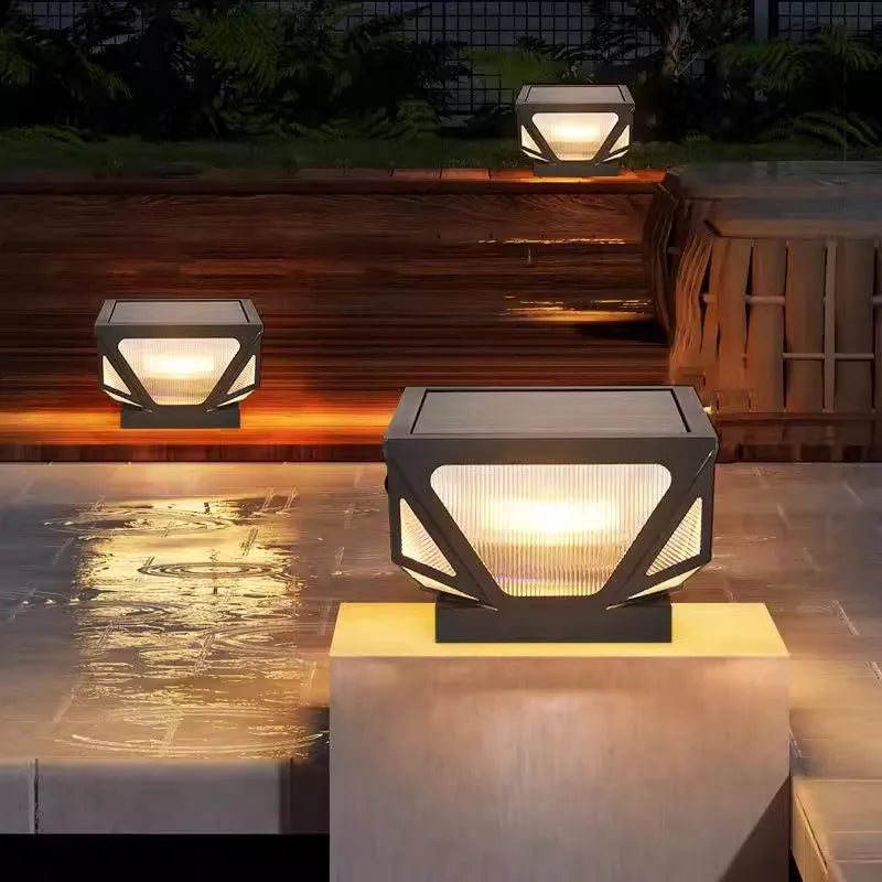 pilier lumière solaire extérieure étanche pour jardin villa - vue 6 sur 14