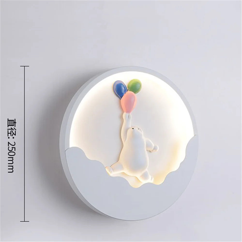 applique murale ronde led ours et lapin pour enfants - vue 8 sur 10