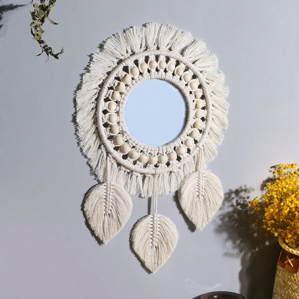 miroir mural en macramé style bohème pour décoration intérieure - vue 7 sur 13