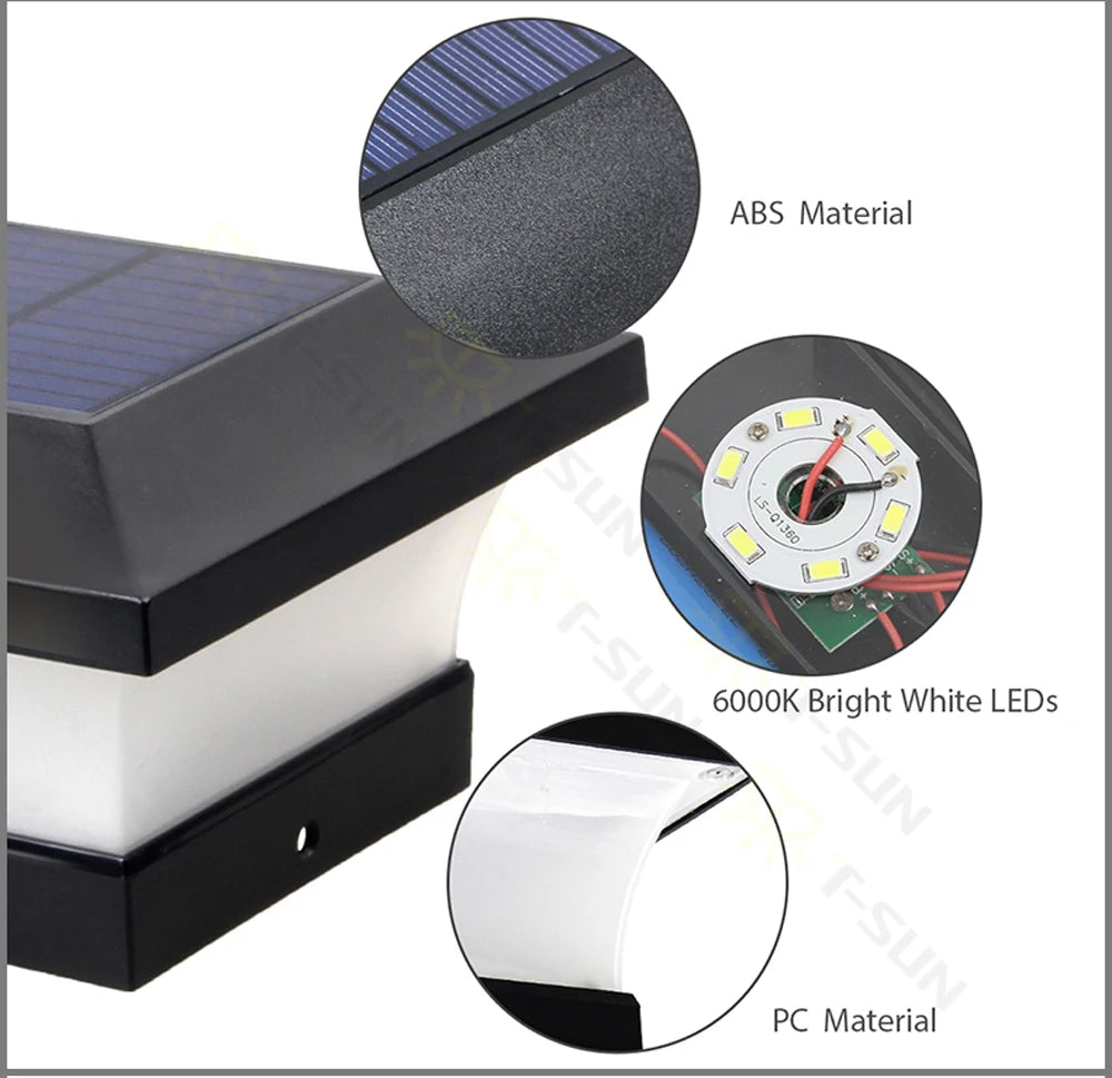 1-4 pièces Lumière Solaire Extérieure LED Post Pont Cap Clôture Paysage Lampe Étanche IP65 Porte de Jardin Lampe À Énergie Solaire Décoration - vue 9 sur 9