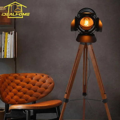 lampadaire industriel vintage en bois massif réglable pour intérieur - vue 3 sur 7