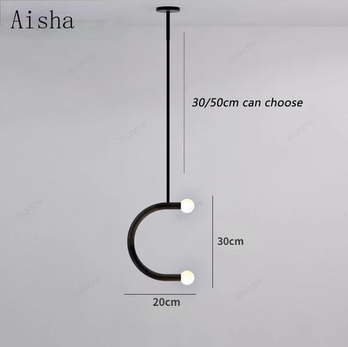 Nordic Creative U-shaped Line Art Led Chandelier Suitable for Corridor Bedroom, Bar and Loft Decoration Industrial Hanging Lamps - vue 6 sur 8