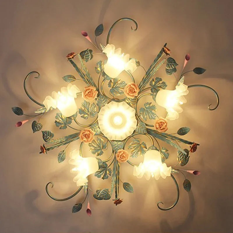 plafonnier led romantique style pastoral avec fleurs et herbe - vue 10 sur 10