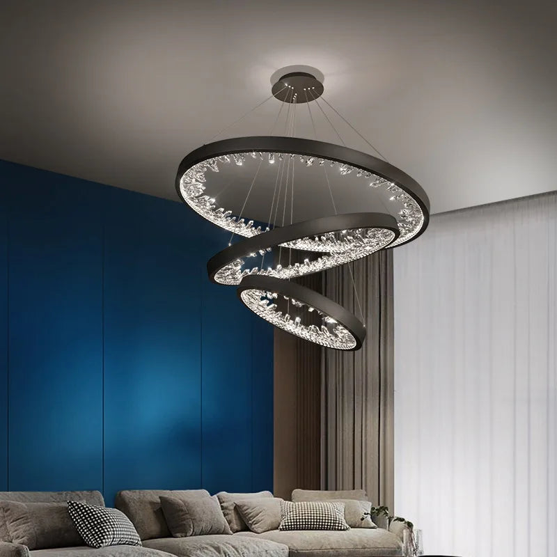 Plafonnier LED suspendu en cristal de luxe au design moderne - vue 4 sur 17