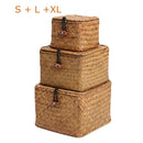 panier de rangement en algues tissé à la main avec couvercle