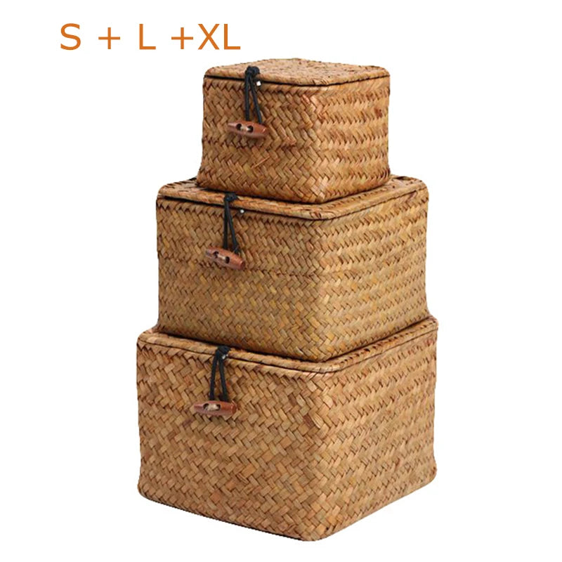 panier de rangement en algues tissé à la main avec couvercle - vue 14 sur 14
