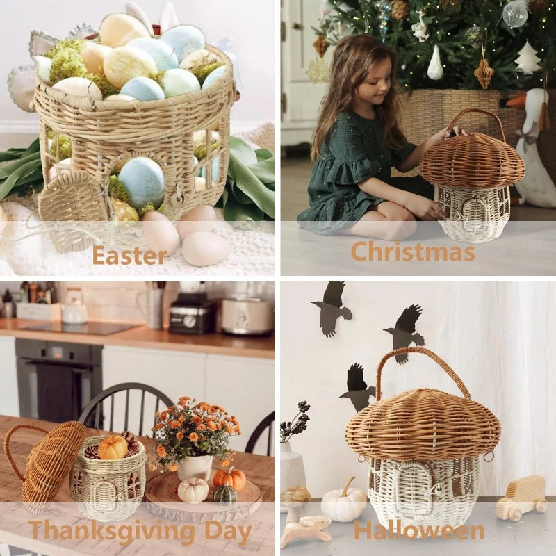 panier en rotin mignon pour pique-nique et décoration enfants - vue 8 sur 9