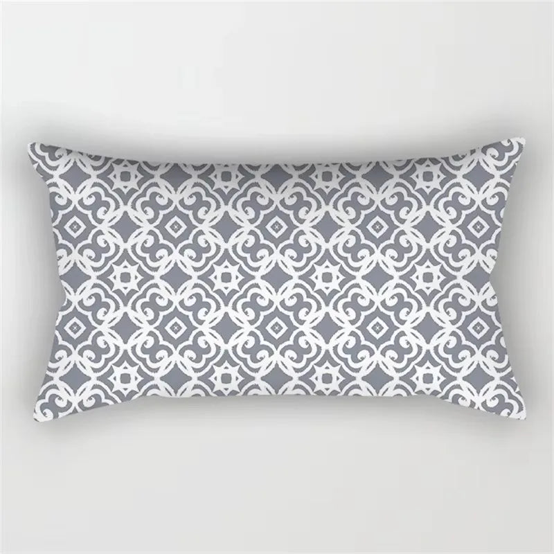 housse de coussin rectangulaire patchwork gris géométrique décorative