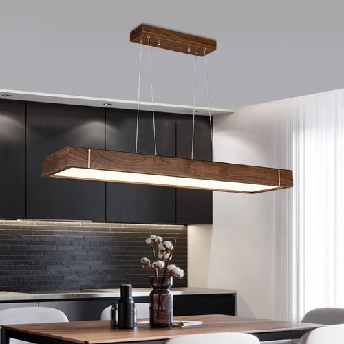 Lustre bois led suspendu au design moderne - vue 5 sur 12