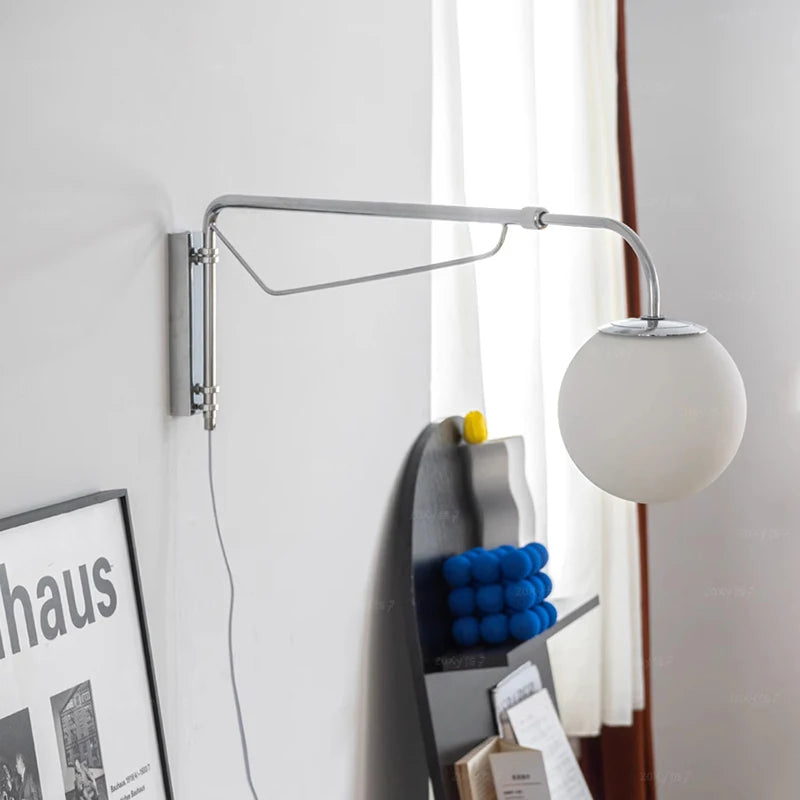 applique murale moderne à bras long chromé rétractable et rotatif - vue 5 sur 7