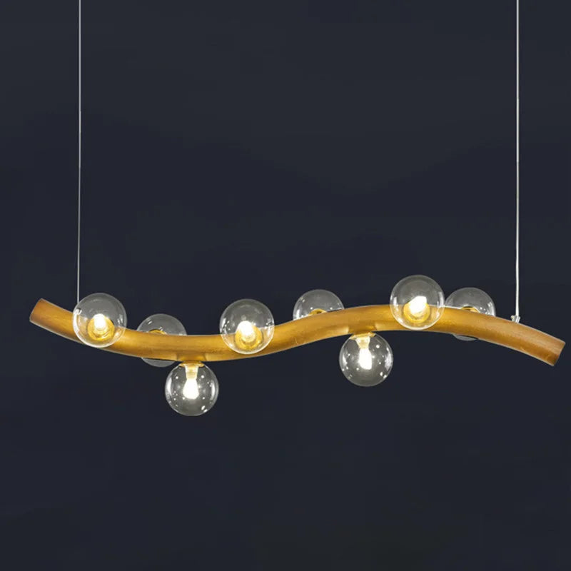 suspension luminaire en bois massif et verre simple - vue 4 sur 11