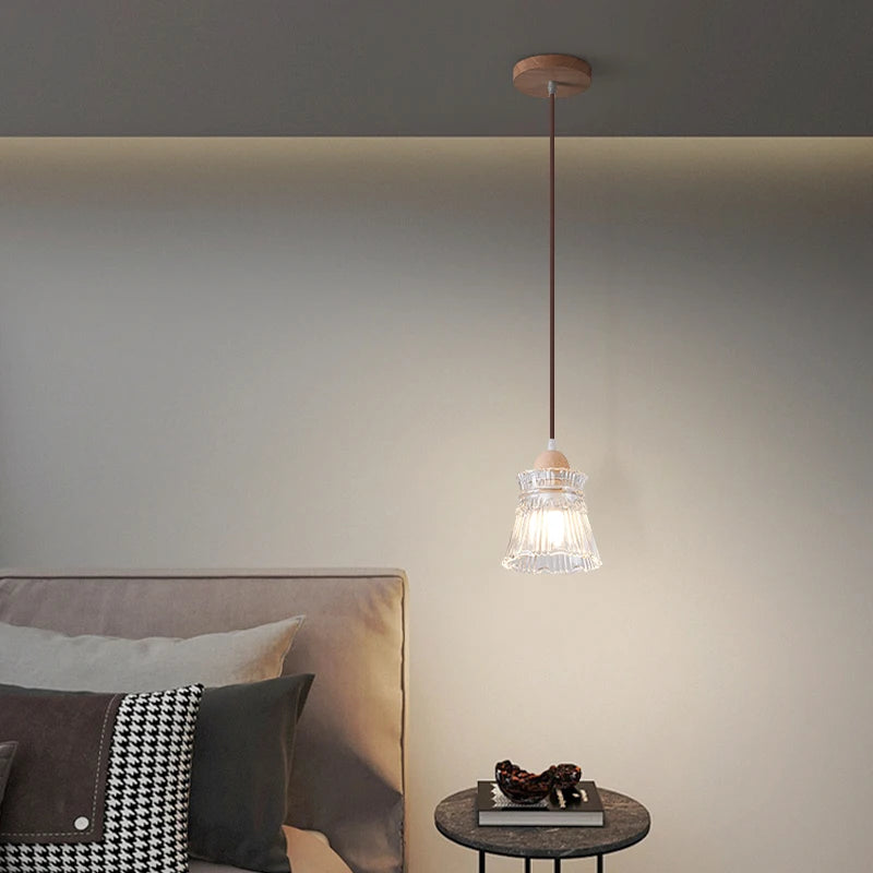 Lampe de chevet verre bois LED E27 Suspension - vue 3 sur 8