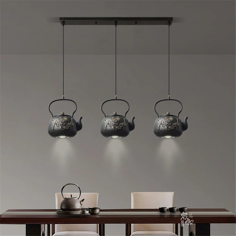 Asie du Sud-Est Rétro Vintage Résine Théière Suspension Led Lumières Cuisine Salle À Manger Loft Déco Pays Suspension Luminaire Design - vue 4 sur 6