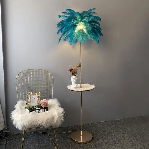 lampadaire décoratif en plumes d'autruche avec luminaire led - vue 3 sur 18