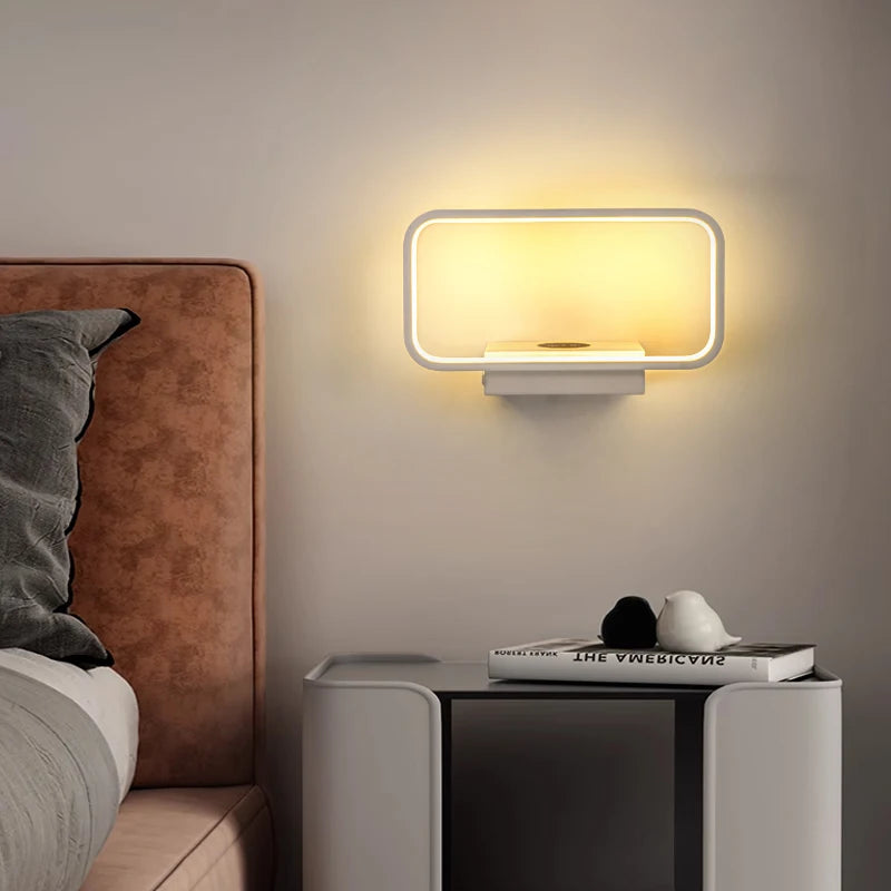 applique murale moderne tactile avec variateur et charge usb sans fil - vue 3 sur 10