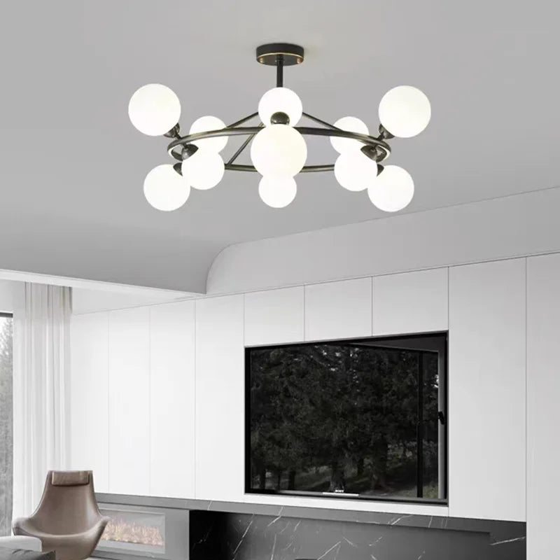 lustre moderne en acrylique et laiton noir doré pour éclairage intérieur - vue 4 sur 12