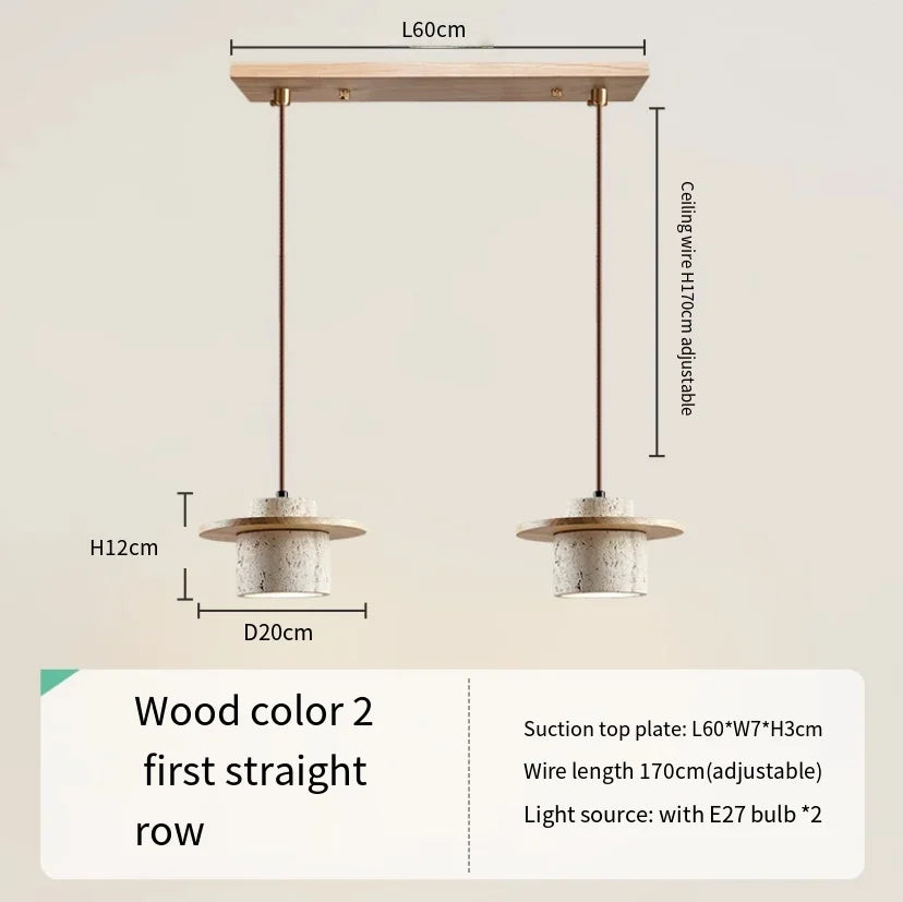 suspension led style minimaliste japonais en noyer et travertin