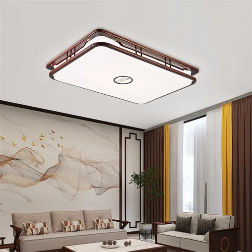 plafonnier moderne en bois massif style chinois avec lampe LED - vue 3 sur 10