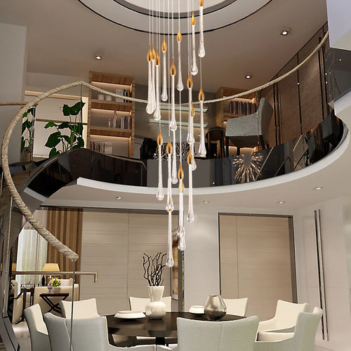 lustre led moderne en cristal pour grand escalier - vue 2 sur 19