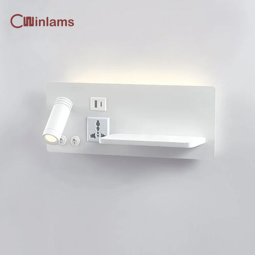 lampe de chevet murale avec chargement sans fil usb type-c et projecteur rotatif - vue 2 sur 14