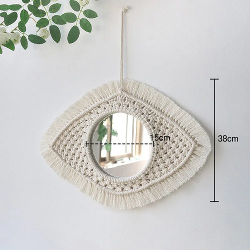 miroir rond en macramé style bohème pour décoration murale - vue 11 sur 19