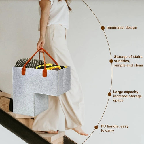 panier d'escalier pliable en feutre avec poignées en cuir - vue 11 sur 11