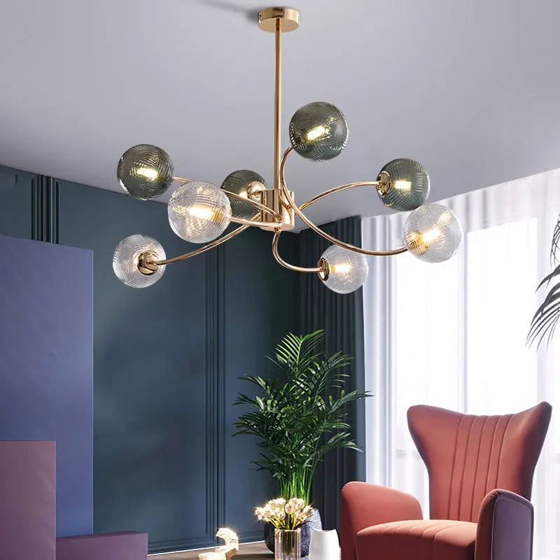 lustre nordique luxueux brillant avec boule de verre - vue 3 sur 9