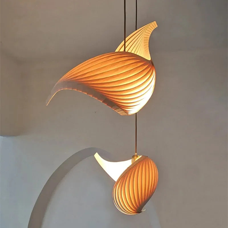 suspension japonaise en bois finition plissée artisanale - vue 3 sur 16