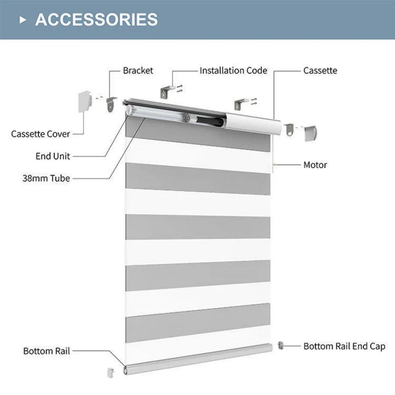Store zébré électrique double couche occultant télécommande maison - vue 6 sur 8