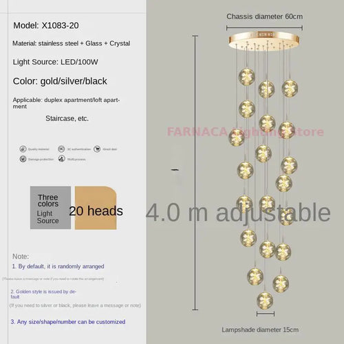 Remote control stair chandelier Nordic creative duplex dining room light lift high living room, apartment decorative chandelier - vue 15 sur 20