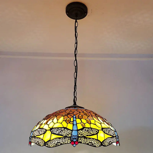 American 16 Inch Dragonfly Chandelier Tiffany Style Coffee Restaurant, Bar, Indoor Bar Lighting, Glass Antique Art Creativity - vue 5 sur 6