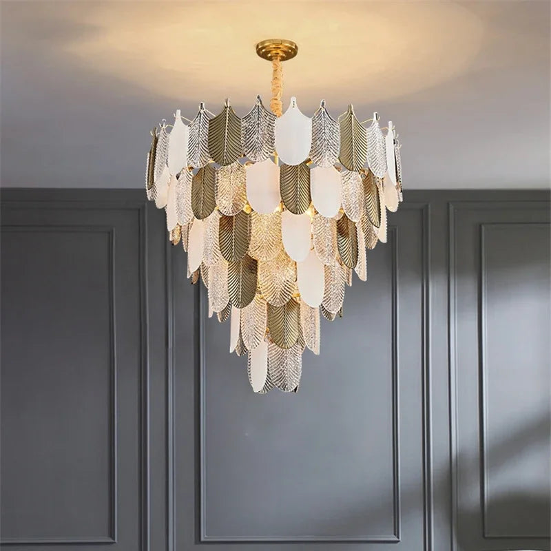 Luxe postmoderne LED lustre éclairage E14 salon Villa hall grands lustres décoration de la maison en verre longue lampe suspendue