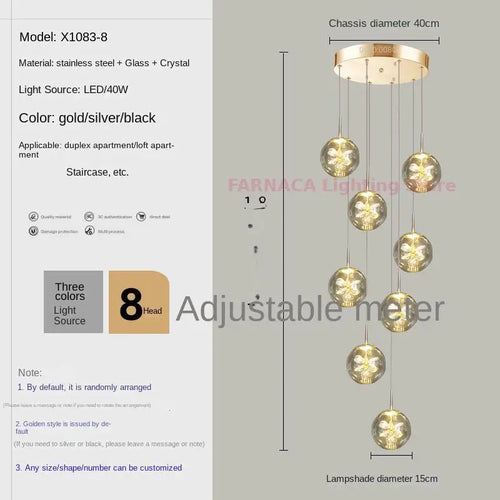 Remote control stair chandelier Nordic creative duplex dining room light lift high living room, apartment decorative chandelier - vue 12 sur 20