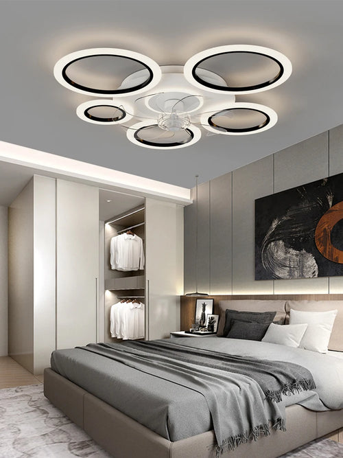 Modern white minimum circular fan light, simple living room ceiling fan light, intelligent control ceiling fan light - vue 5 sur 8