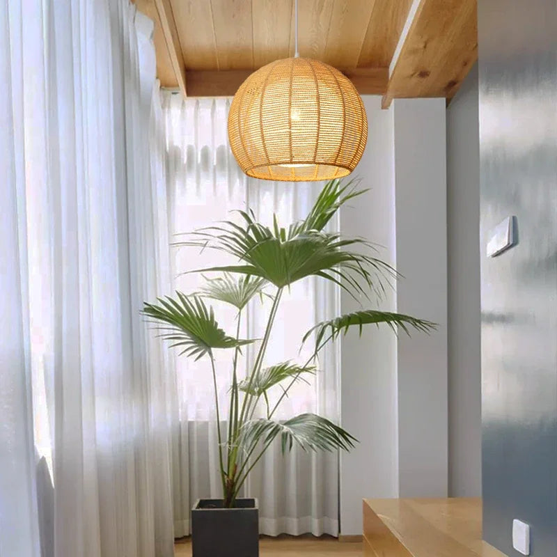 luminaire led nordique moderne en fer et corde de chanvre - vue 2 sur 14