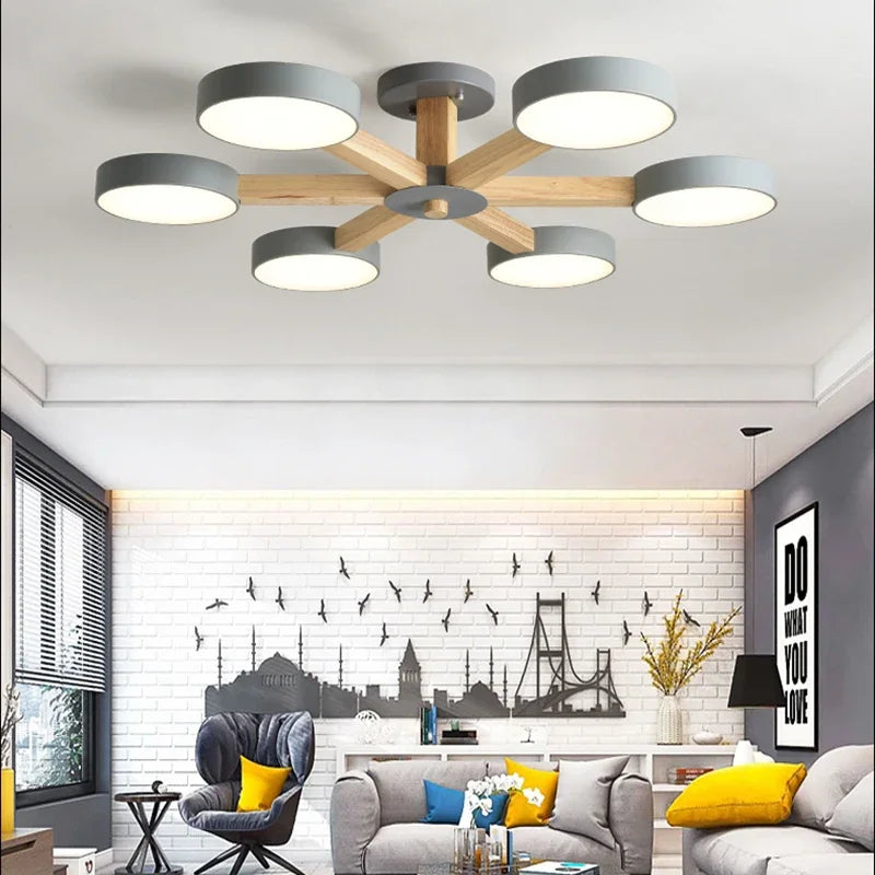 plafonnier moderne en bois à éclairage led pour décoration intérieure - vue 6 sur 15