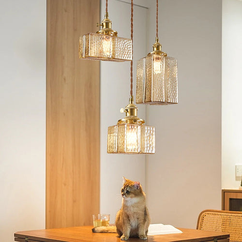 suspension de style japonais vintage en verre et laiton led - vue 3 sur 16