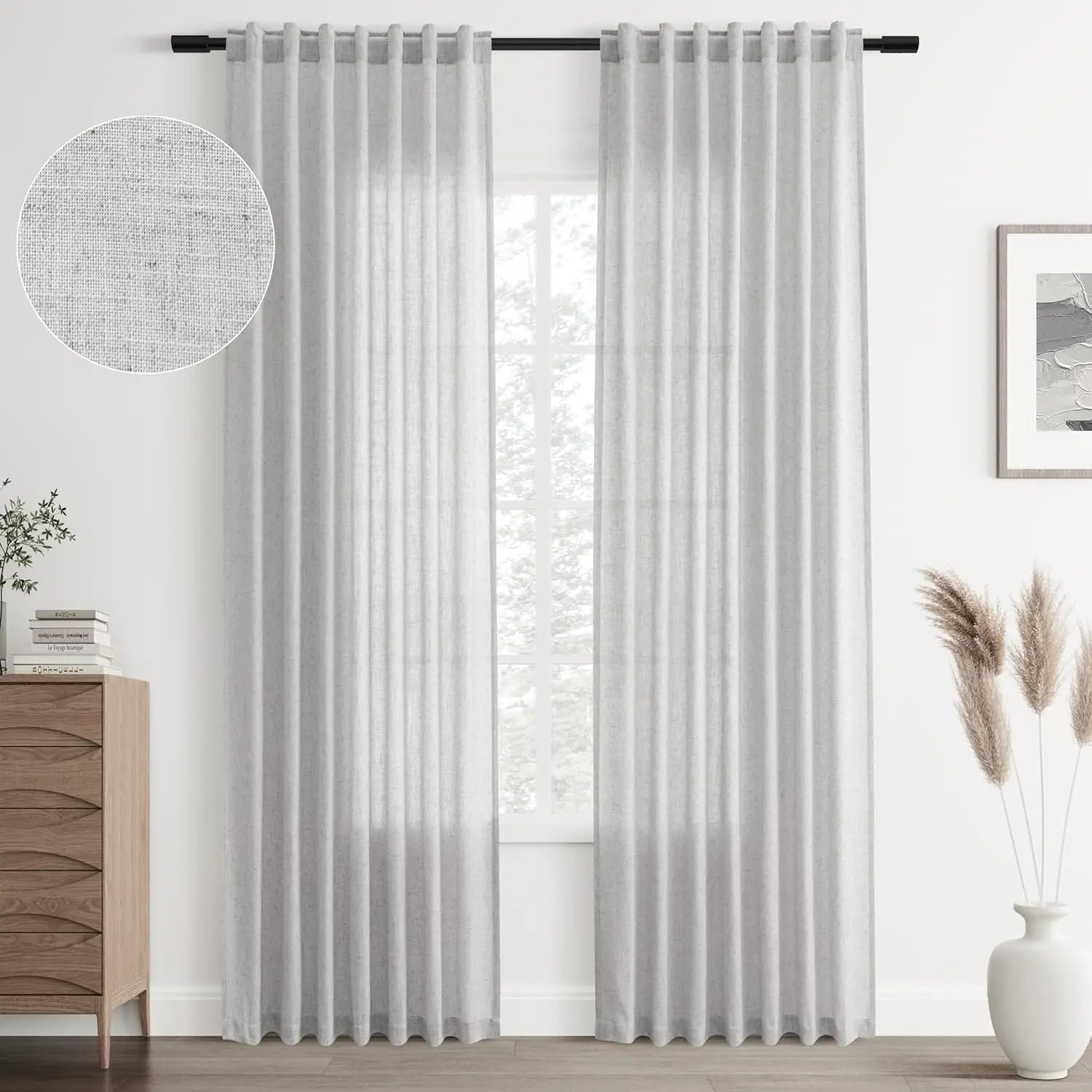 Voilage effet lin extra long fenêtres plafond haut - vue 4 sur 10
