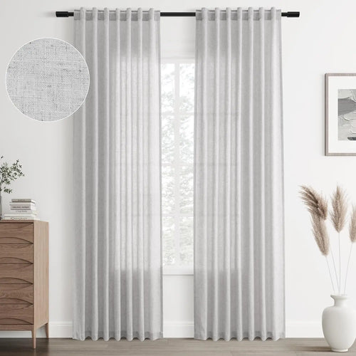 Voilage effet lin extra long fenêtres plafond haut - vue 5 sur 10