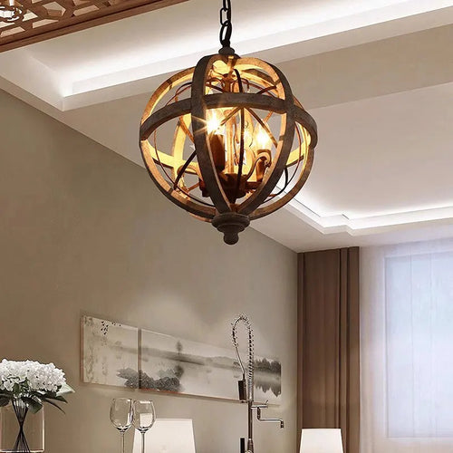 lustre en bois style campagne américaine avec détails en cristal - vue 4 sur 6