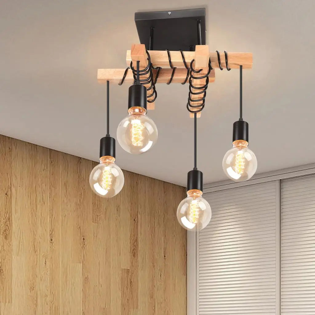 Vintage industriel bois plafond suspension lumières rétro Loft éclairage cuisine île suspension lampe Restaurant lustres Luminaire - vue 3 sur 7