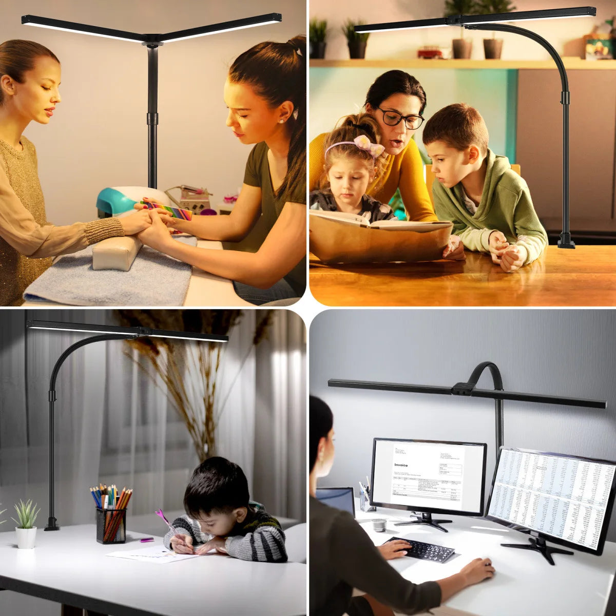 lampe de bureau à double tête à pince led adjustable - vue 6 sur 8