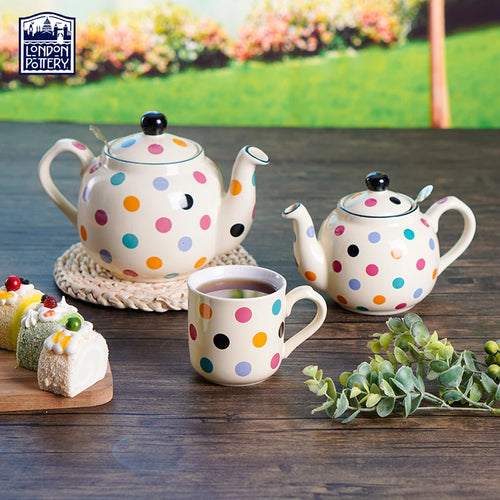 Théière céramique style british motif pois pour thé - vue 3 sur 5