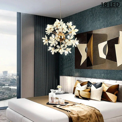 LED moderne luxe lustre en cristal pissenlit boule ronde pour salle à manger salon - vue 4 sur 9