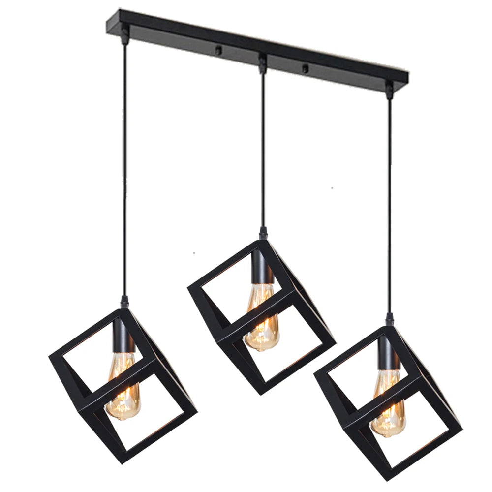 Black Geometric Pendant Lighting Modern Square Hanging Light Ceiling Fixture for Kitchen Island, Foyer, Hallway, Bedroom E27 - vue 1 sur 8