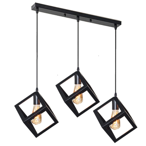 Black Geometric Pendant Lighting Modern Square Hanging Light Ceiling Fixture for Kitchen Island, Foyer, Hallway, Bedroom E27 - vue 2 sur 8