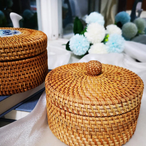 panier de pique-nique tissé à la main avec couvercle - vue 2 sur 7