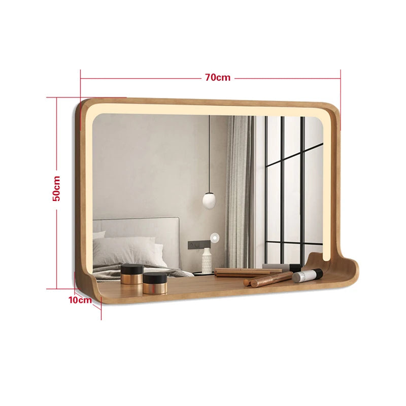 miroir en bois massif avec éclairage led et fixation murale - vue 15 sur 29