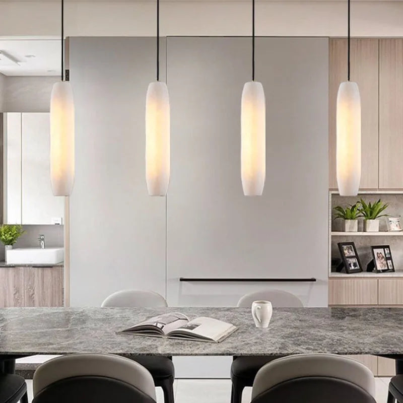 Suspension moderne en marbre naturel avec fil réglable en laiton - vue 4 sur 6