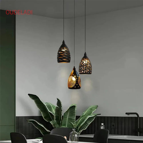 Moderne suspension LED lumières fer creux cage en métal suspension Luminaire salon restaurant boutique bar décor Luminaire - vue 3 sur 11